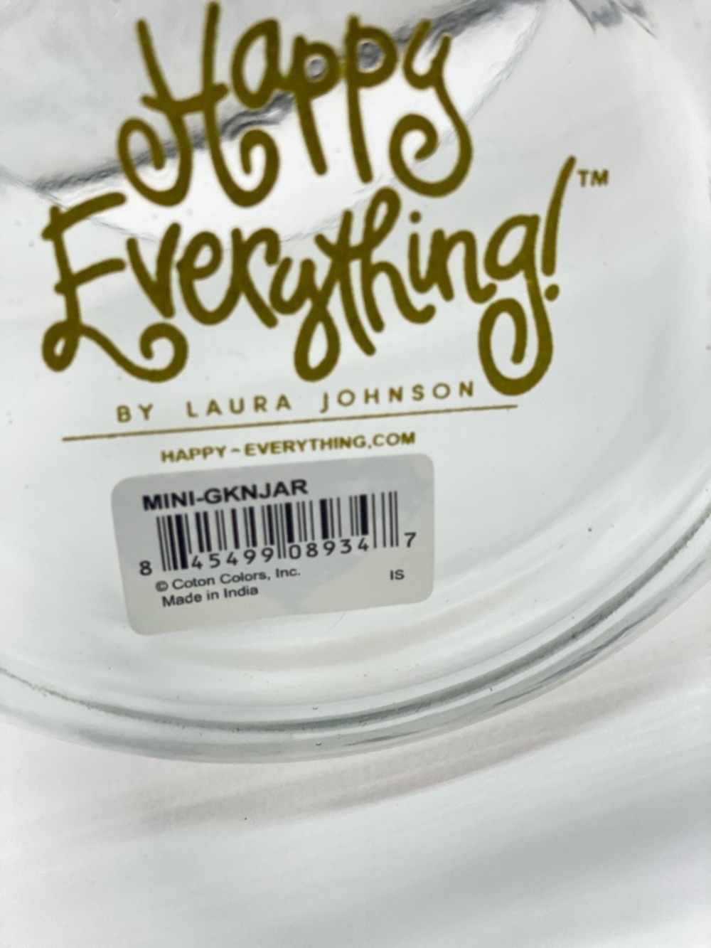 Happy Everything Laura Johnson Glass Canister Bamboo Lid Gold Knob MINI-GKNJAR - Picture 7 of 11